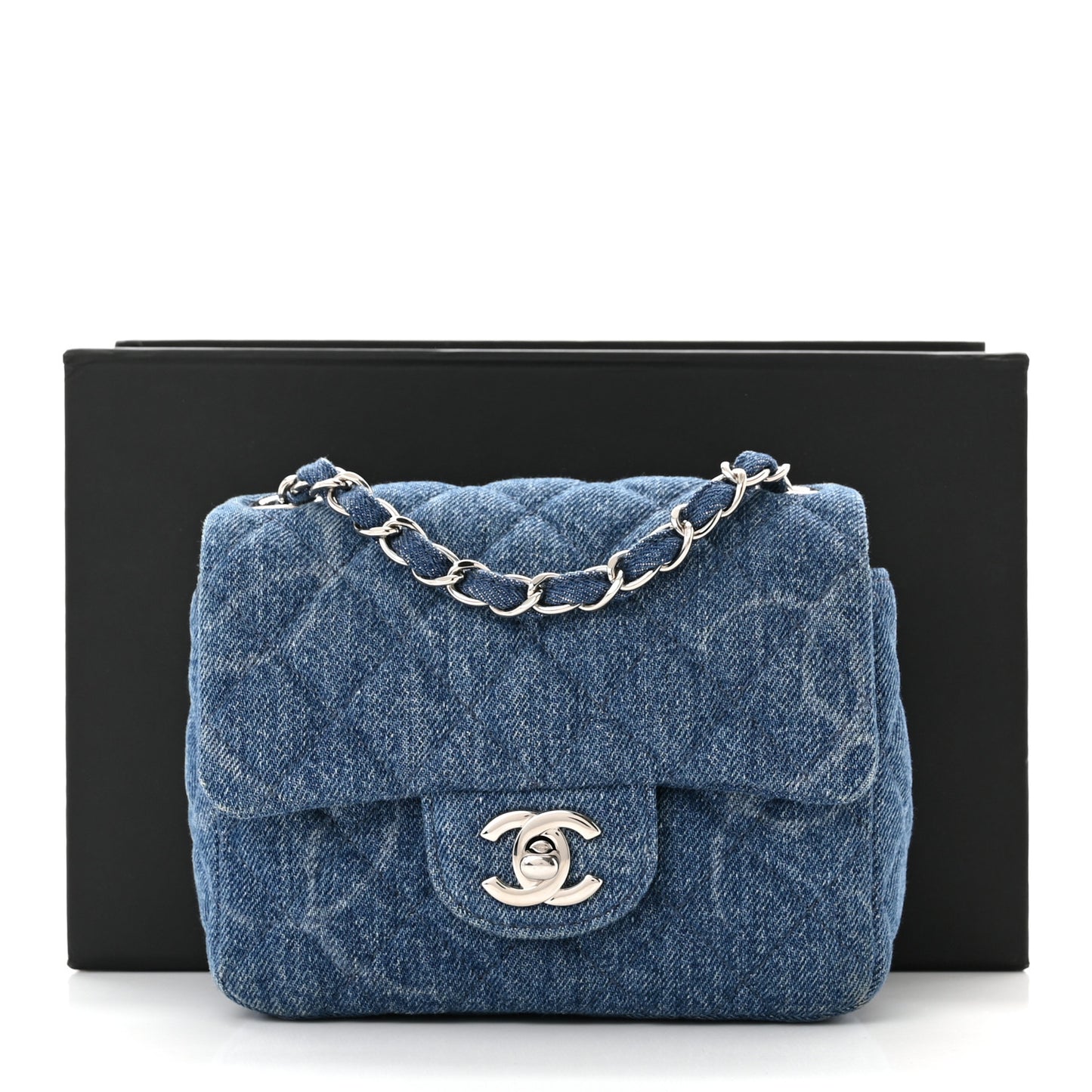 Denim CC Quilted Mini Square Flap Blue