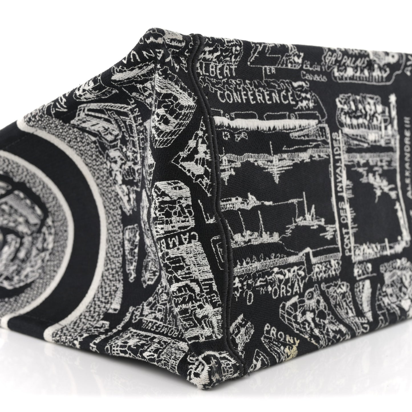 Canvas Embroidered Medium Plan De Paris Book Tote Black White