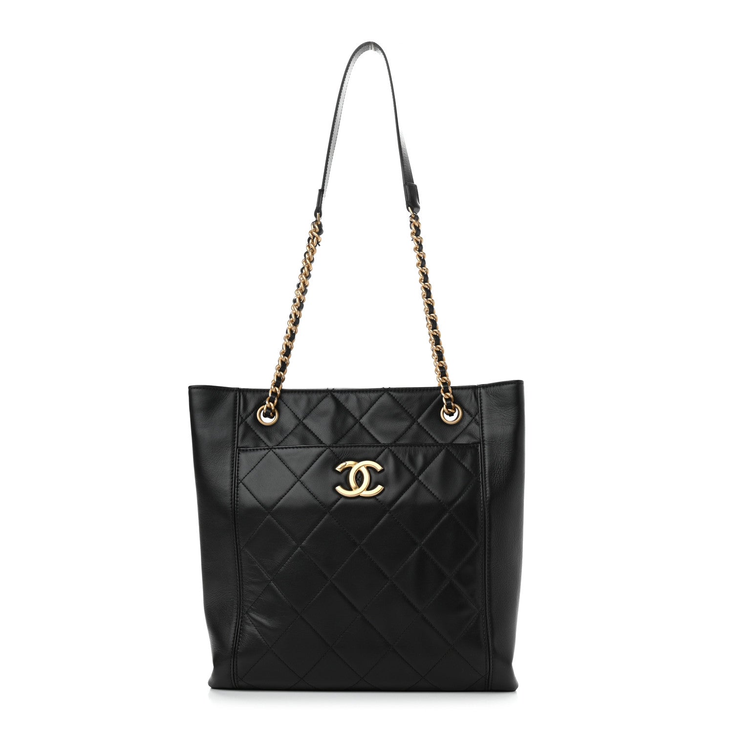 Chanel Calfskin Quilted CC Front Pocket Shopping Tote Black 1 of 10
