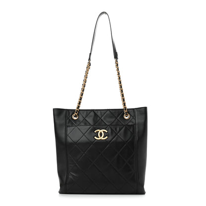 Chanel Calfskin Quilted CC Front Pocket Shopping Tote Black 1 of 10