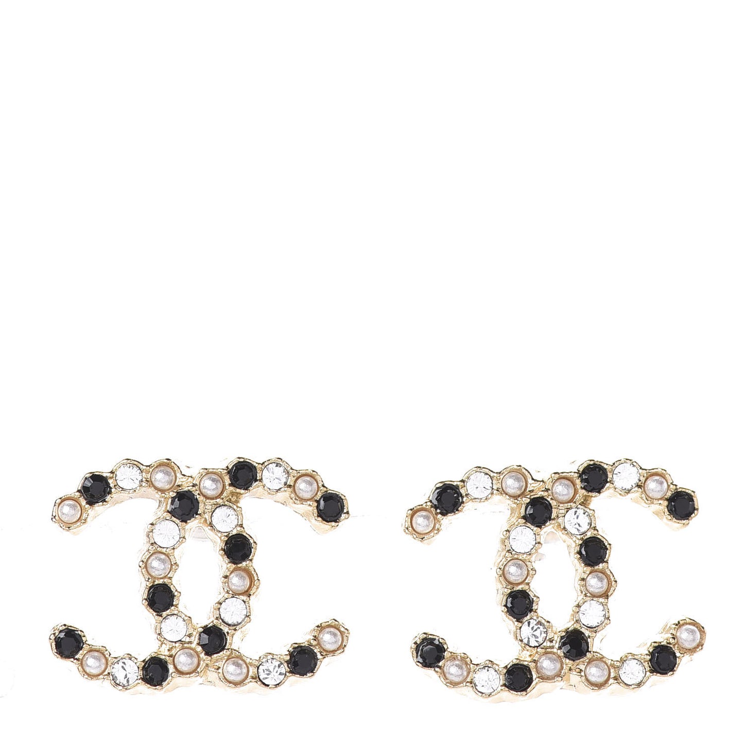 Resin Pearl Crystal CC Earrings Gold Black