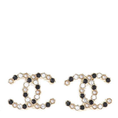 Chanel Resin Pearl Crystal CC Earrings Gold Black 1 of 4