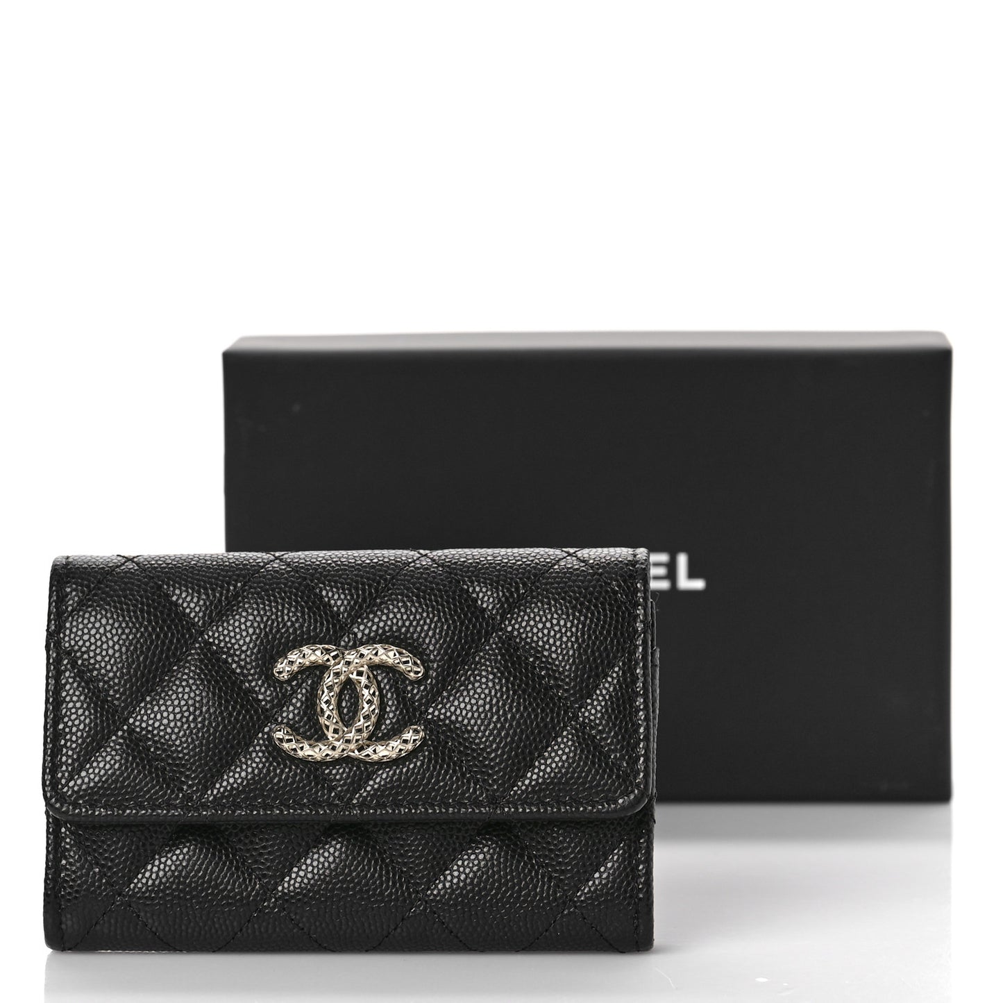 Caviar Metal Perforated Quilted CC Flap Card Holder Black
