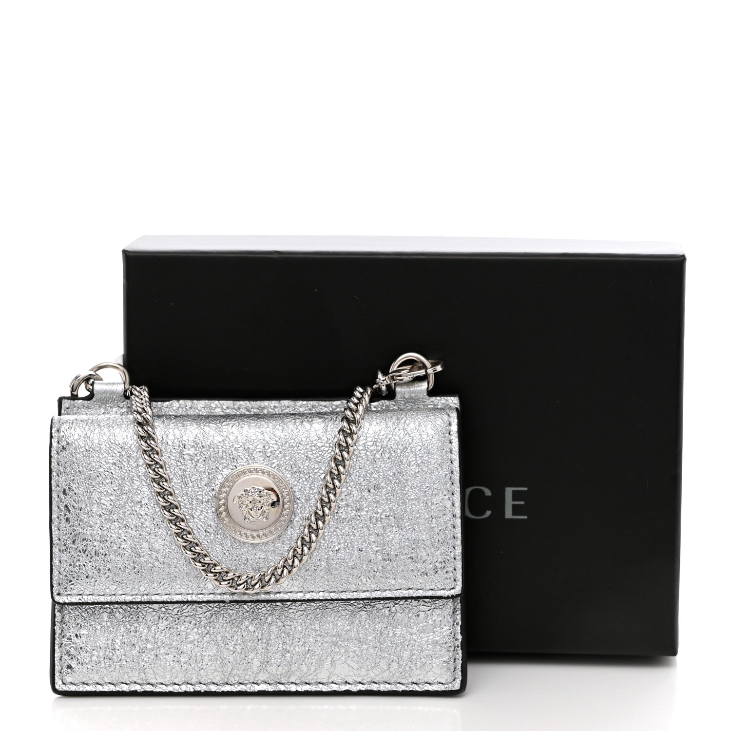 Versace Metallic Lambskin Medusa Chain Card Holder Silver 8 of 8