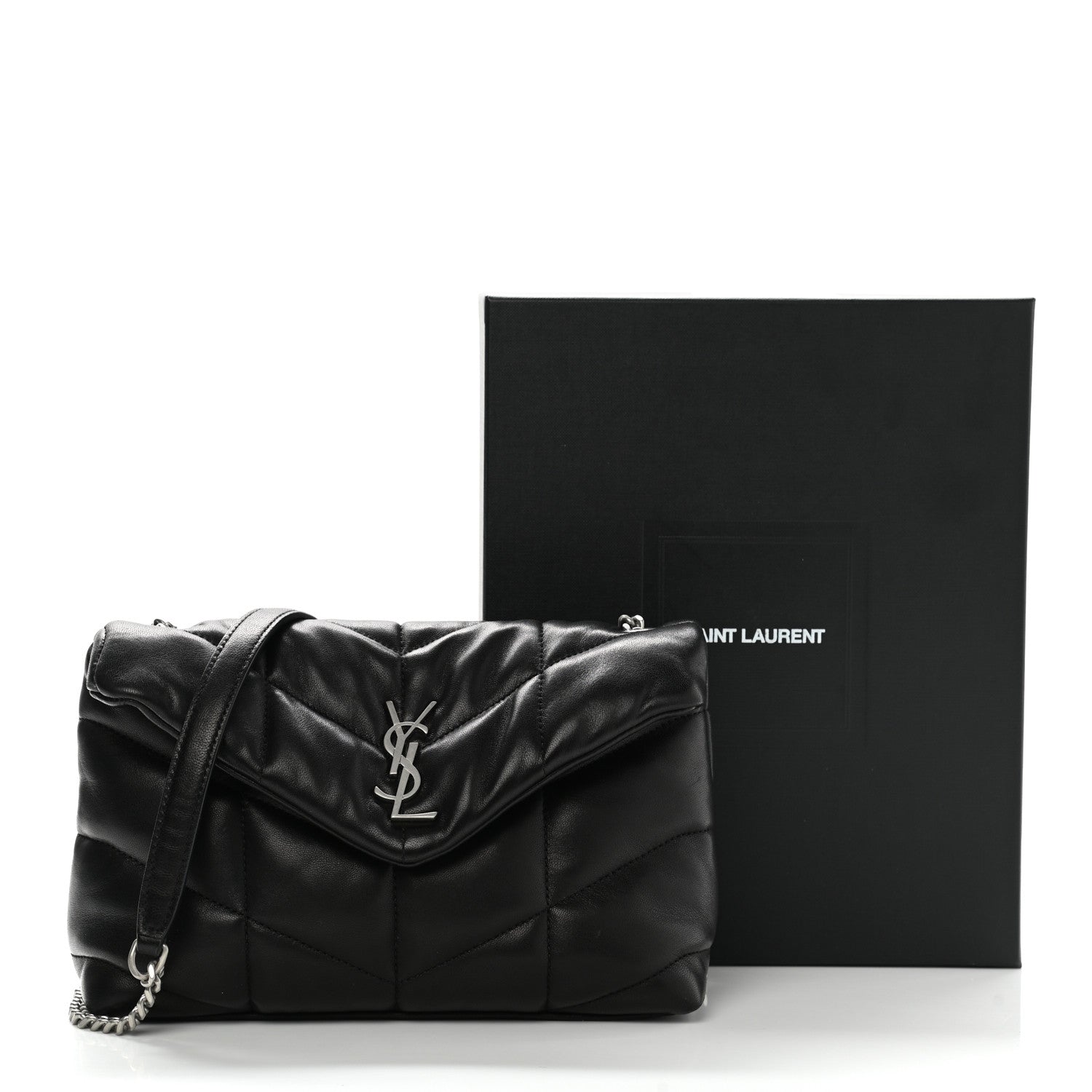 Saint Laurent Lambskin Quilted Toy Loulou Puffer Monogram Chain Satchel Black 12 of 12