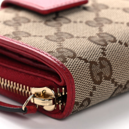 Gucci Monogram Dollar Calfskin Zip Around French Flap Wallet Beige Ebony Rosso 7 of 11