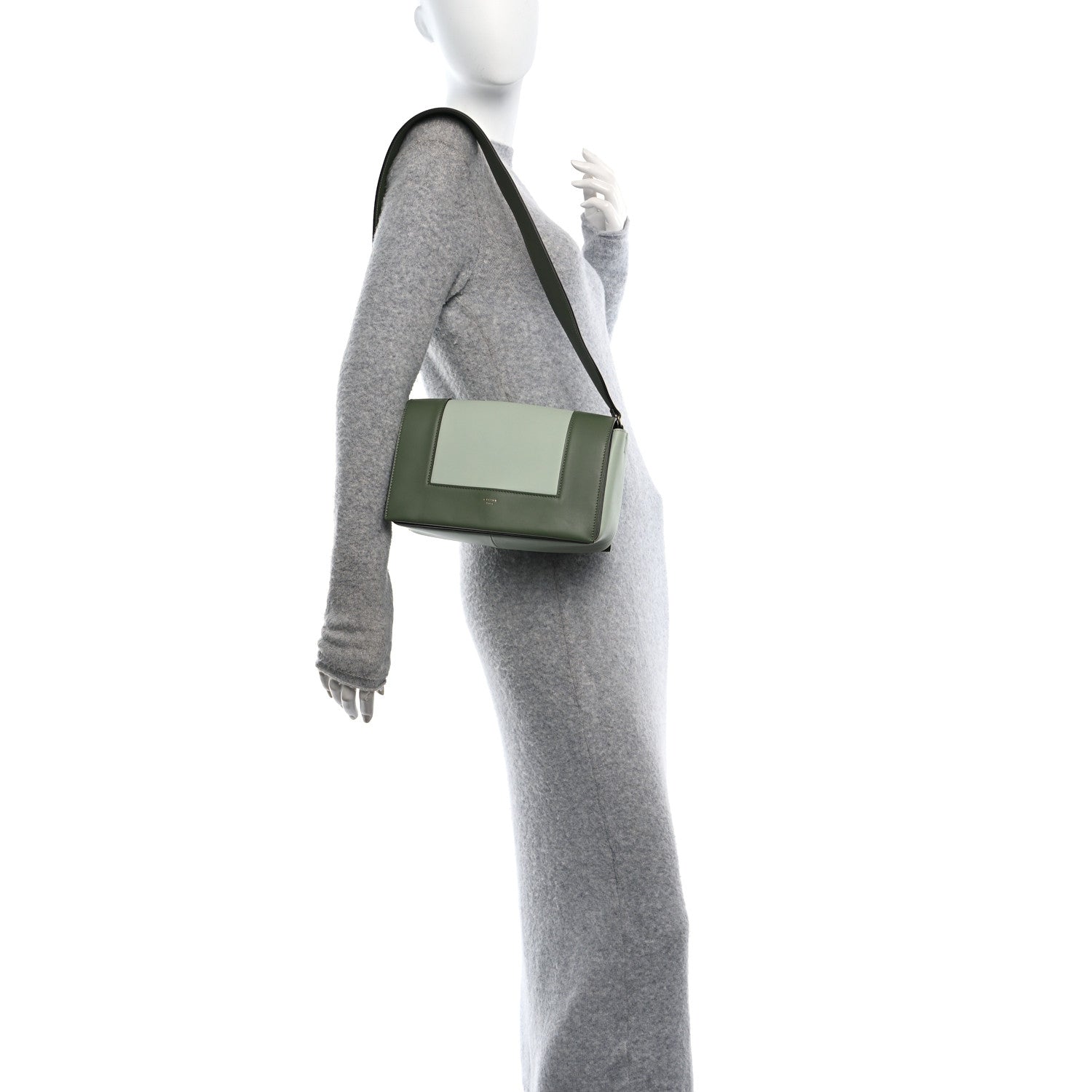 Celine Shiny Smooth Calfskin Medium Frame Shoulder Bag Olive Pastel Green 2 of 9