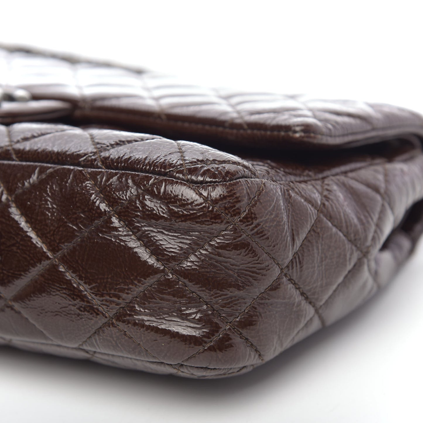 Crinkled Patent Quilted Medium Double Flap Brown