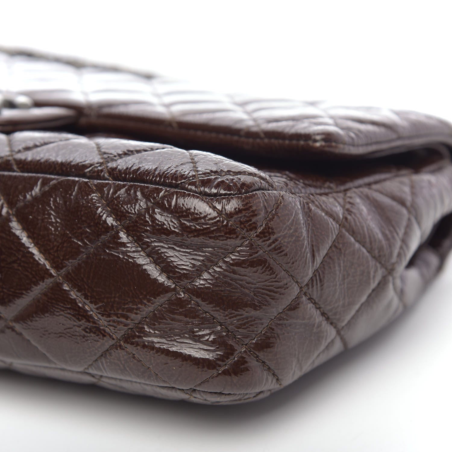 Chanel Crinkled Patent Quilted Medium Double Flap Brown 9 of 13