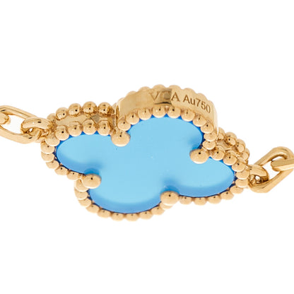 Van Cleef & Arpels 18K Yellow Gold Blue Agate 5 Motifs Vintage Alhambra Bracelet 3 of 5