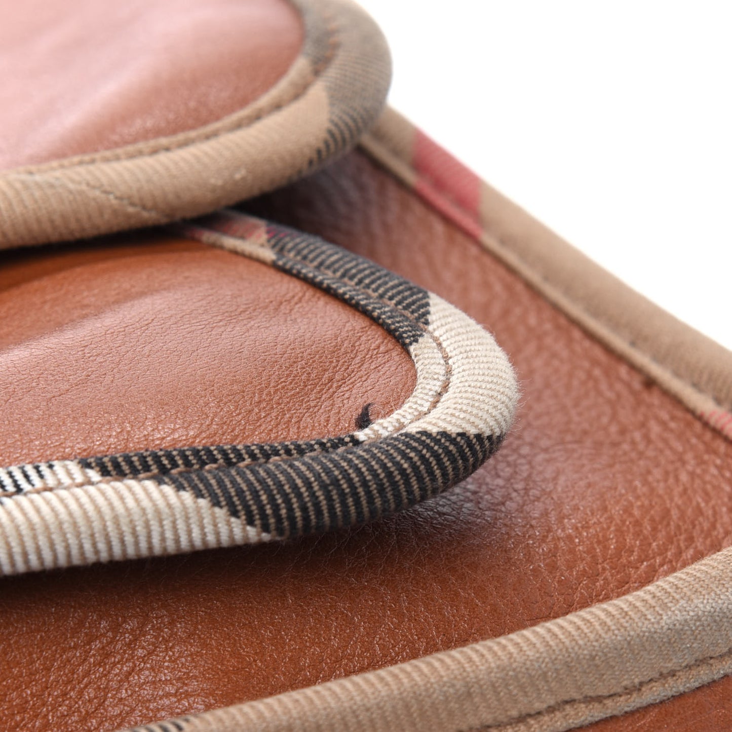 Calfskin House Check Trim Bates Shoulder Bag Cognac