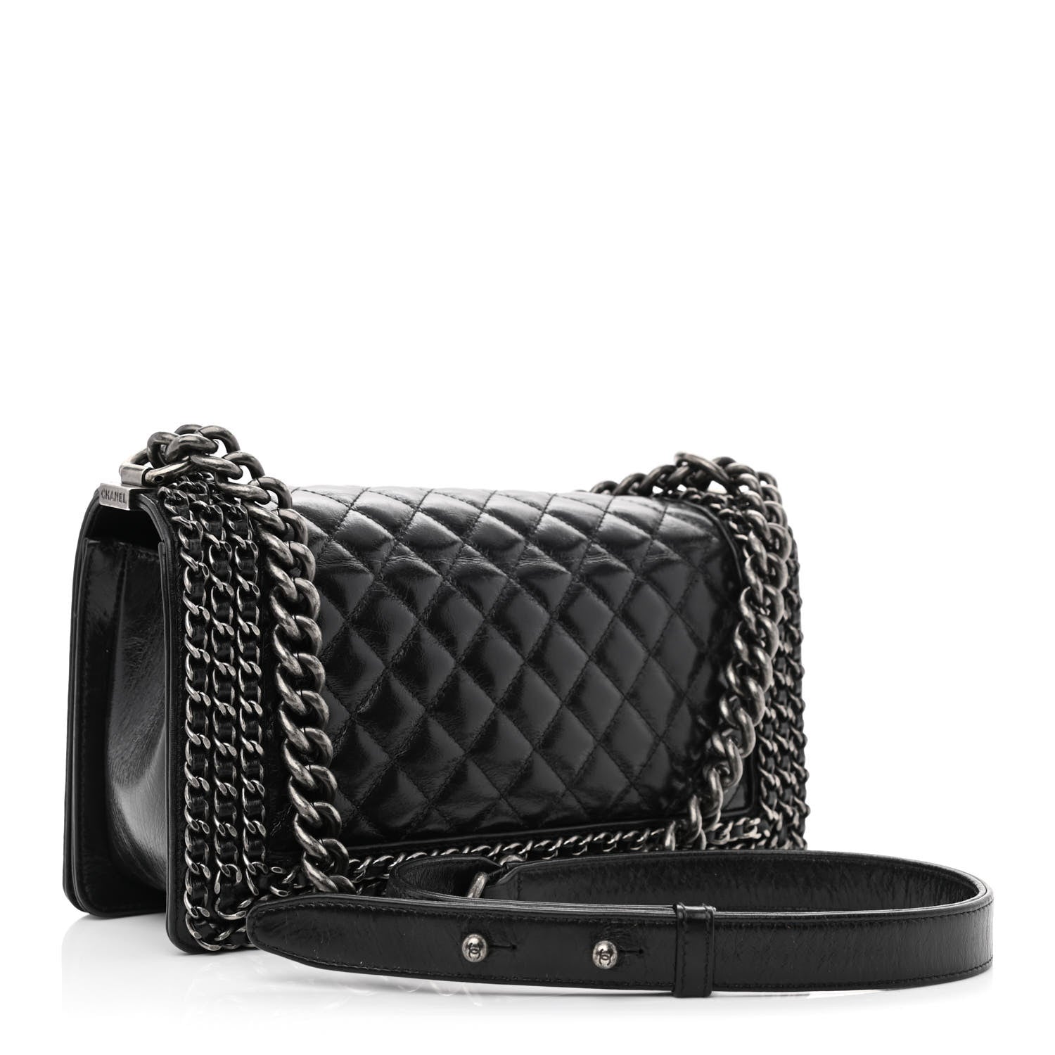 Chanel Glazed Calfskin Quilted Medium Boy Chained Flap Black 3 of 11