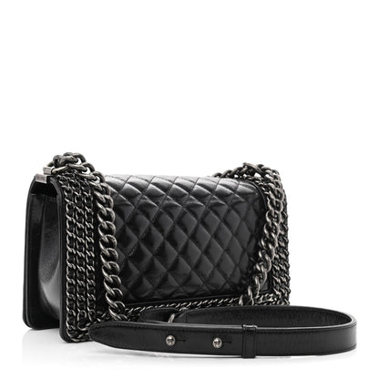 Chanel Glazed Calfskin Quilted Medium Boy Chained Flap Black 3 of 11