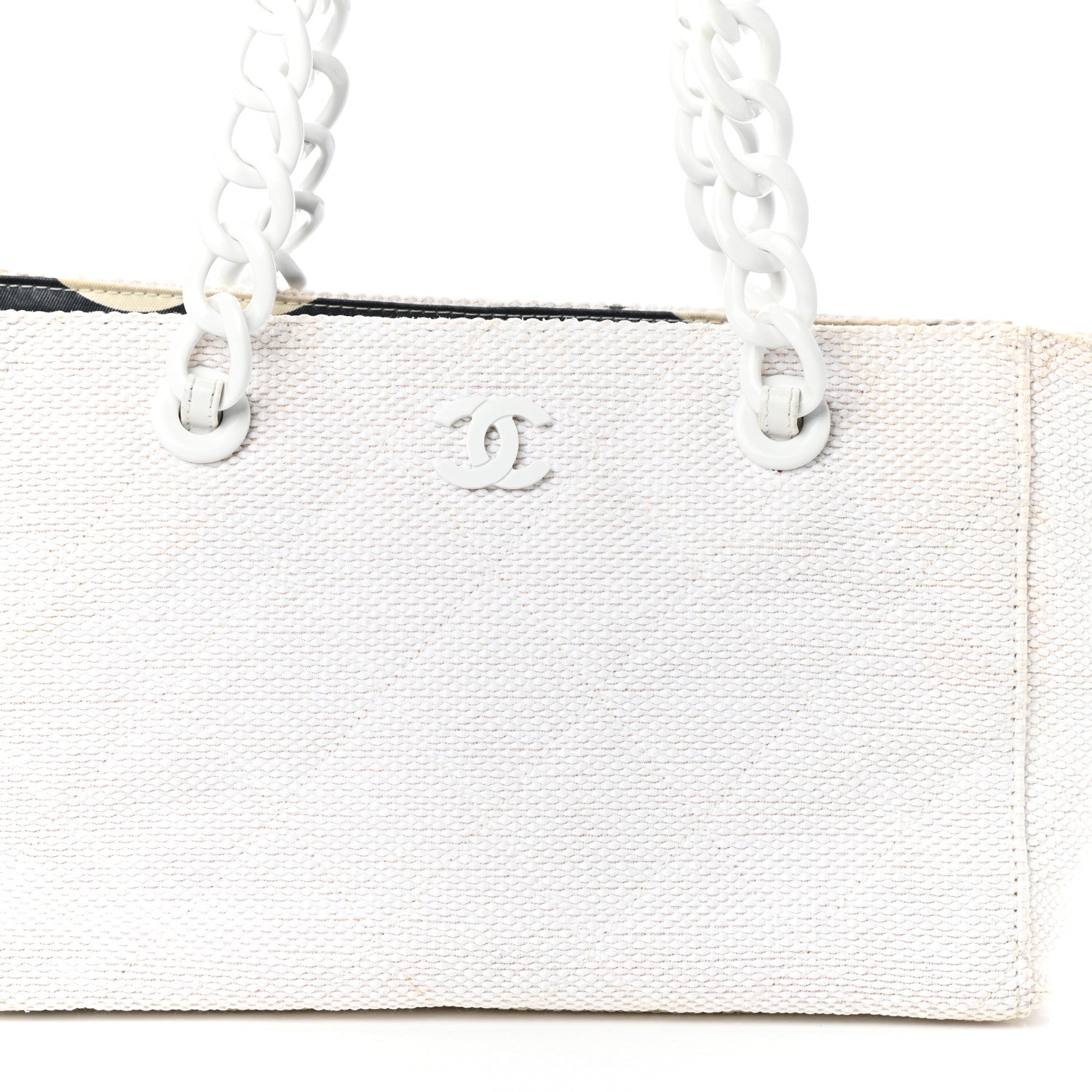 Chanel Woven Canvas Bekko Chain Tote White 8 of 10