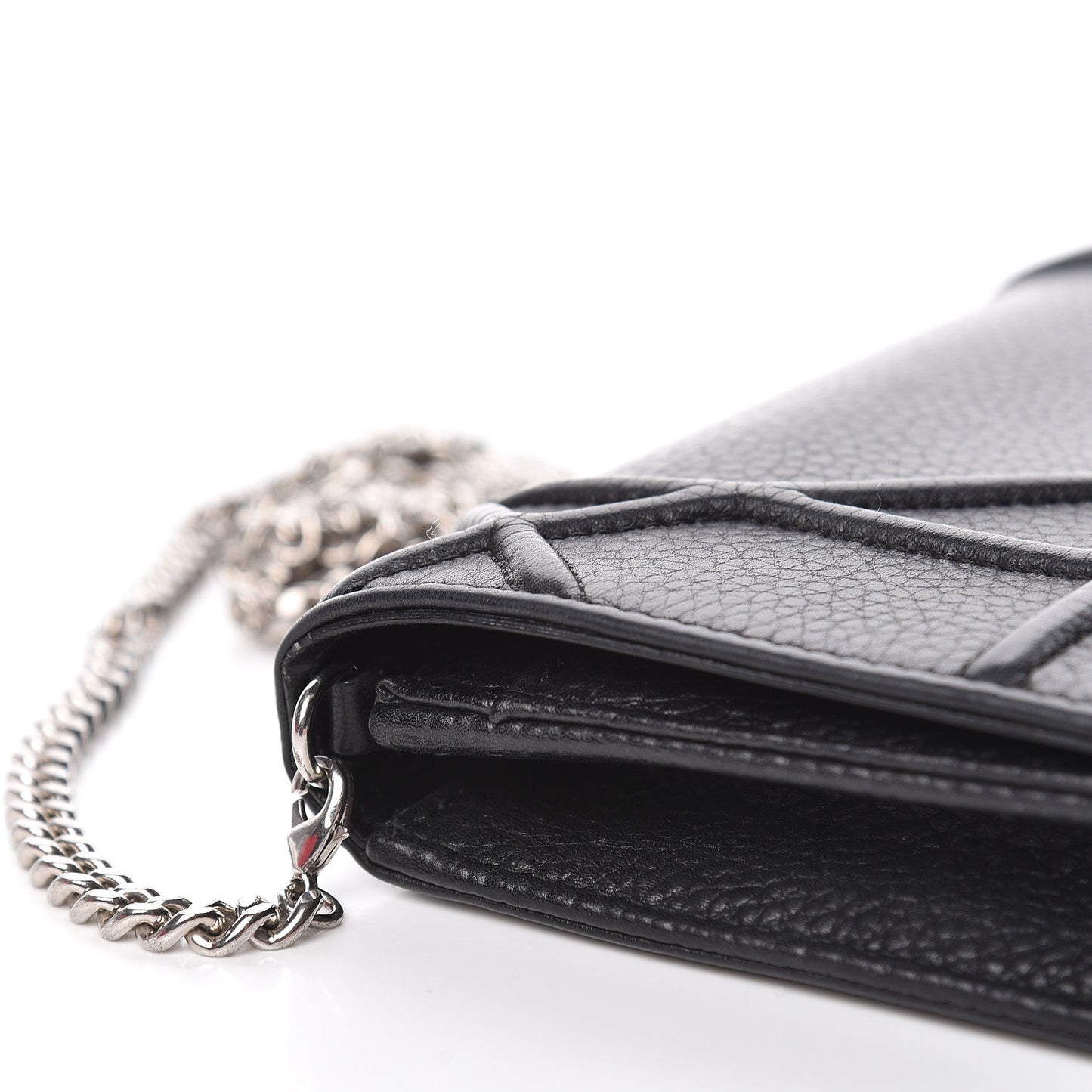 Grained Calfskin Diorama Wallet on Chain Pouch Black
