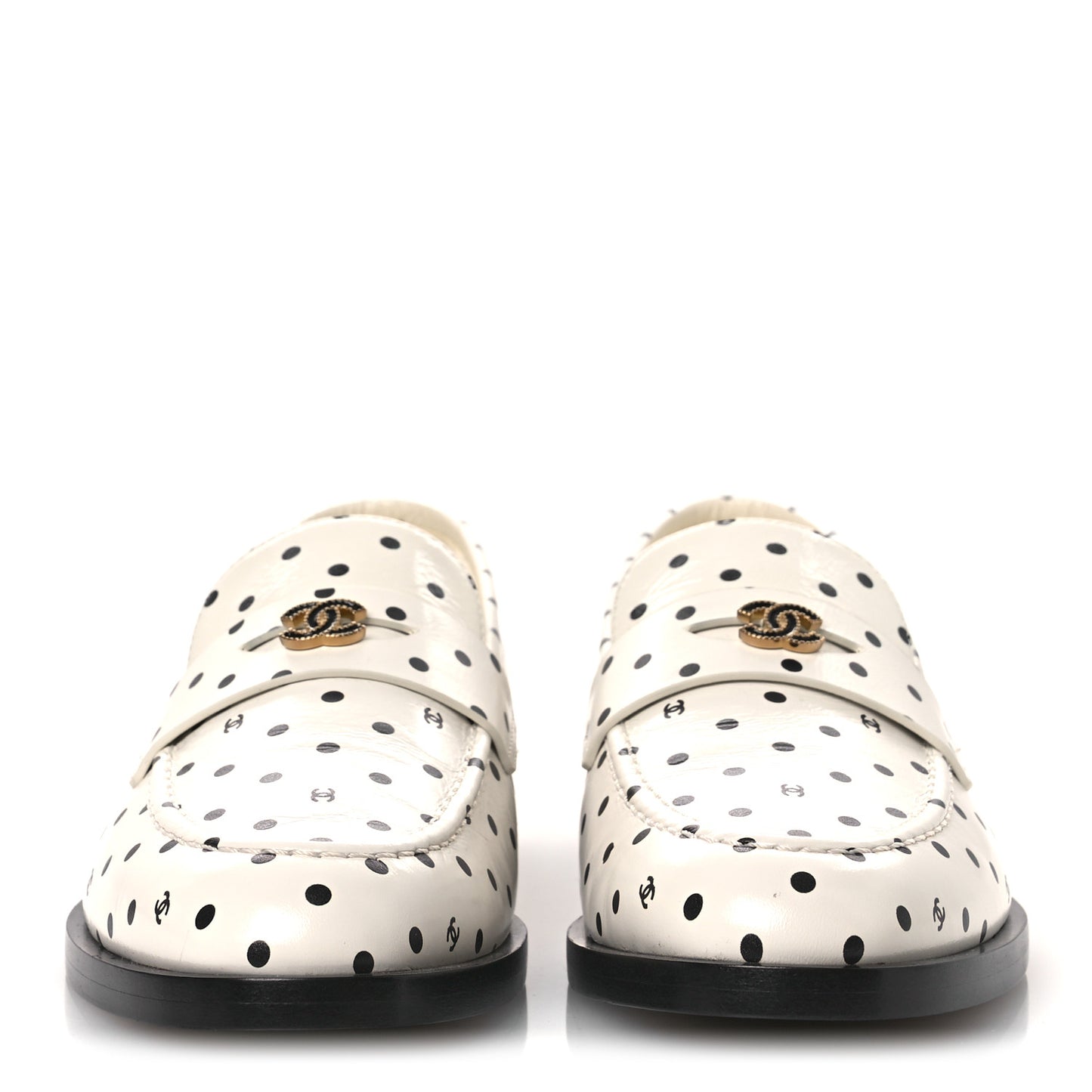 Printed Calfskin CC Dots Moccasin Loafers 36 Ivory Black