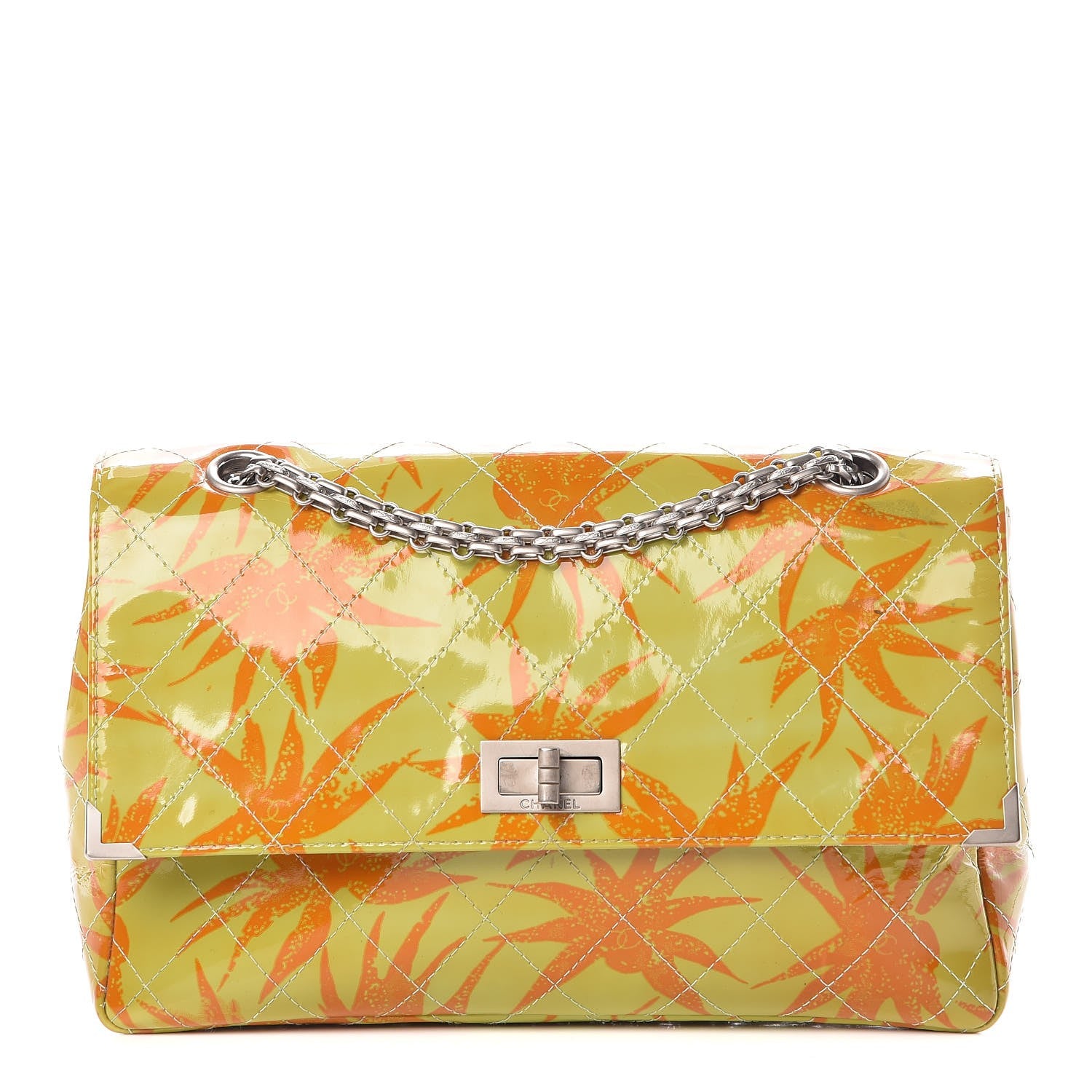 Chanel Patent Quilted Floral Printed 2.55 Reissue 225 Flap Green 1 of 14
