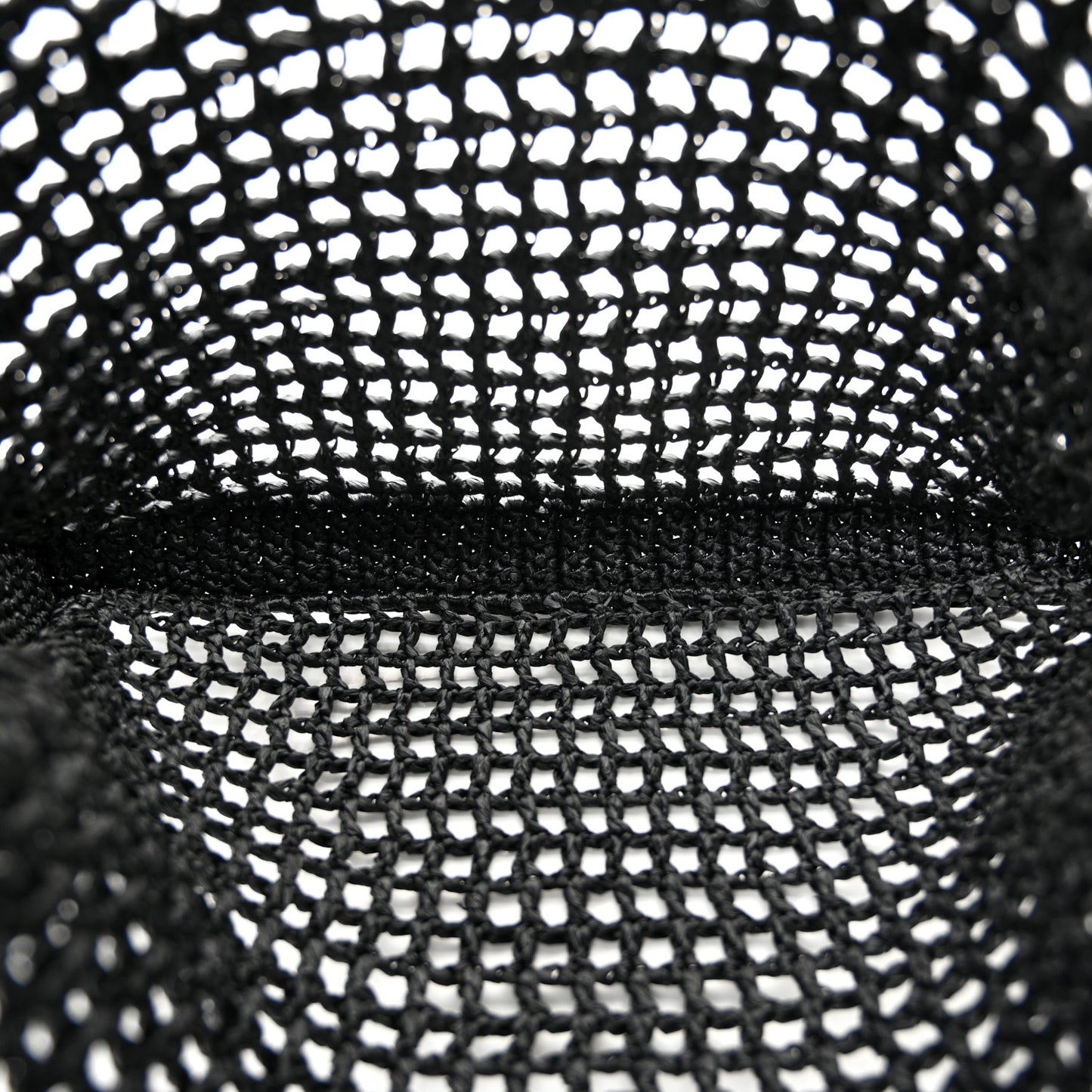 Yarn Raffia Effect Crochet Logo Embroidered Tote Bag Black