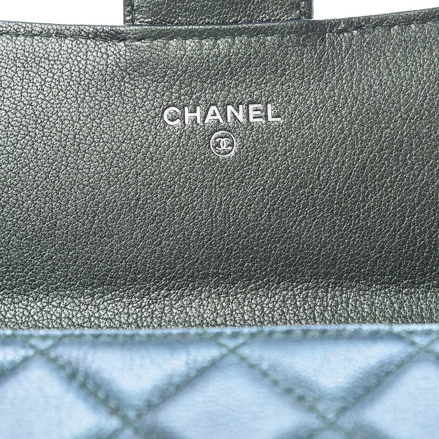 Iridescent Goatskin Quilted Large Flap Wallet Green