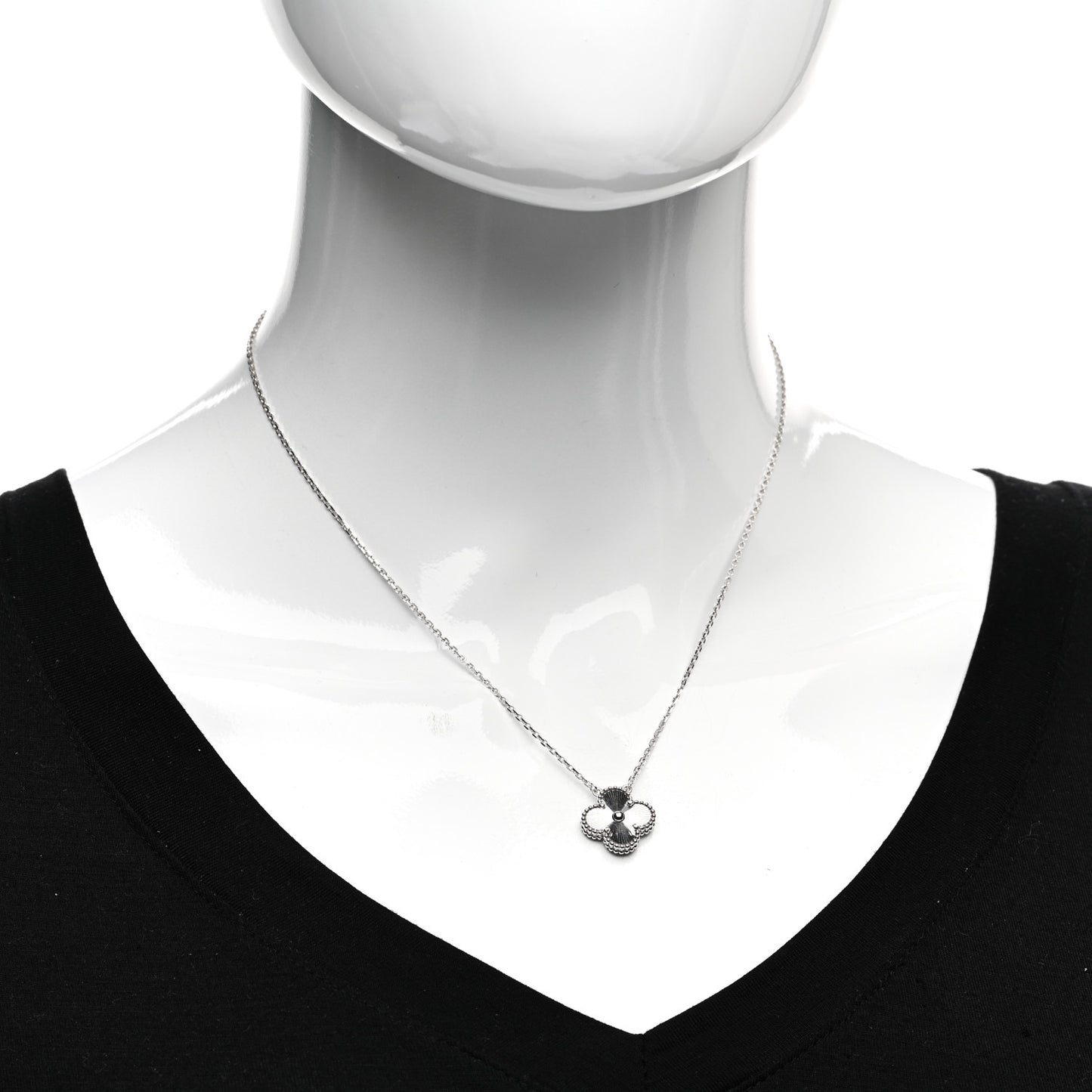 18K White Gold Guilloche Vintage Alhambra Pendant Necklace