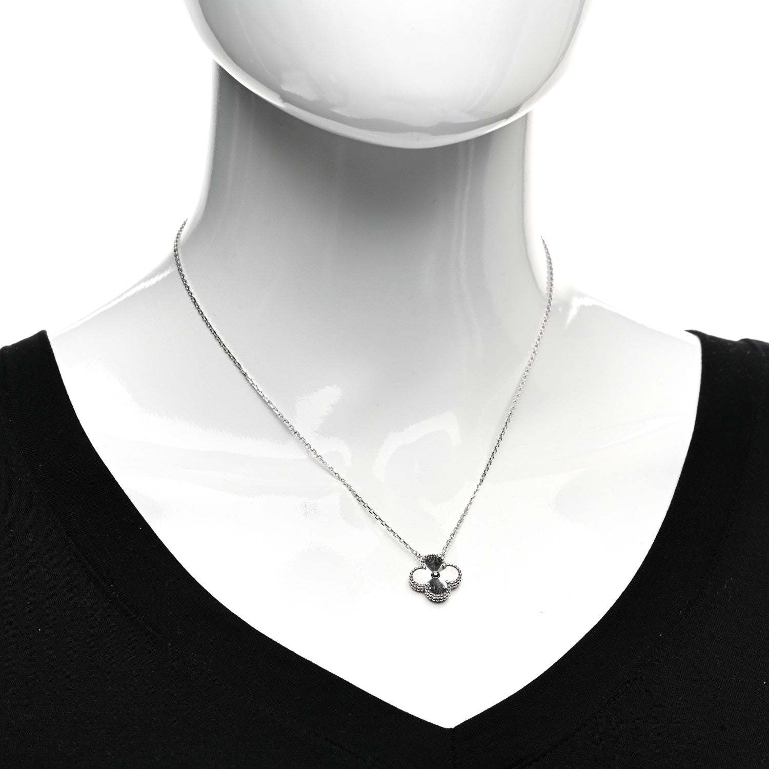 Van Cleef & Arpels 18K White Gold Guilloche Vintage Alhambra Pendant Necklace 2 of 5