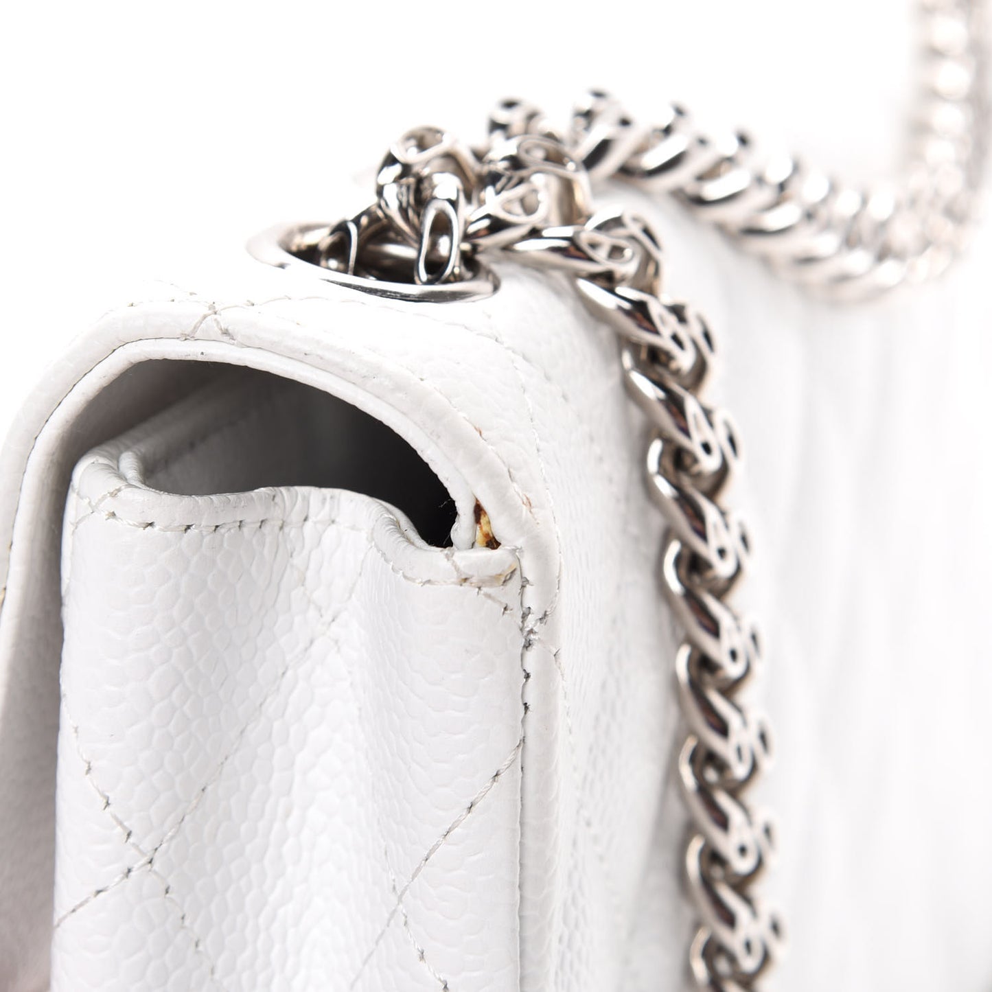 Caviar Quilted East West Flap Bijoux Chain White