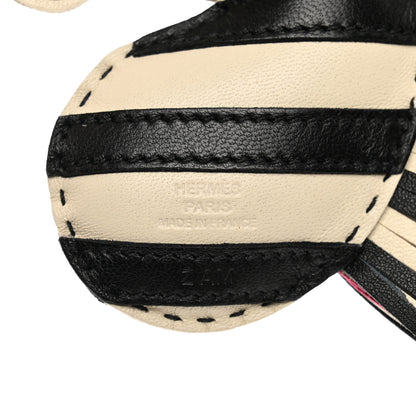 Hermes Milo Lambskin Geegee Savannah Bag Charm Craie Black Rose Mexico 3 of 4