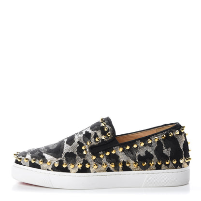 Christian Louboutin Metallic Lurex Studded Feline Womens Pik Boat Flats 37.5 Black Gold 1 of 10