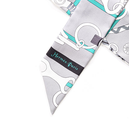 Hermes Silk Panoplie Equestre Twilly Gris Blanc Menthol 3 of 3