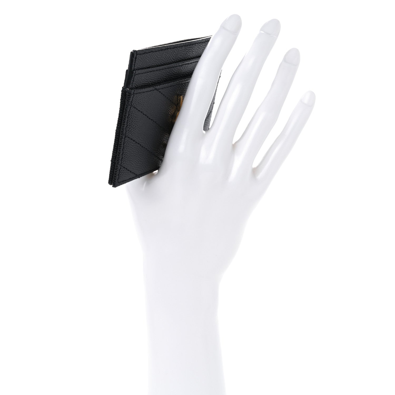 Saint Laurent Grain De Poudre Matelasse Chevron Monogram Credit Card Case Black 2 of 8