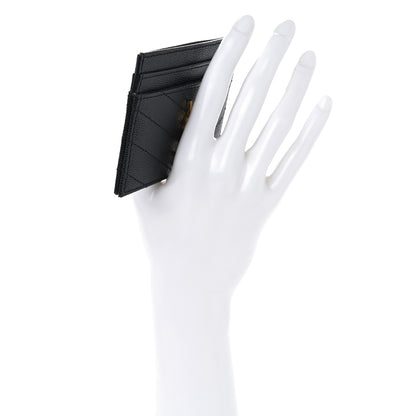 Saint Laurent Grain De Poudre Matelasse Chevron Monogram Credit Card Case Black 2 of 8