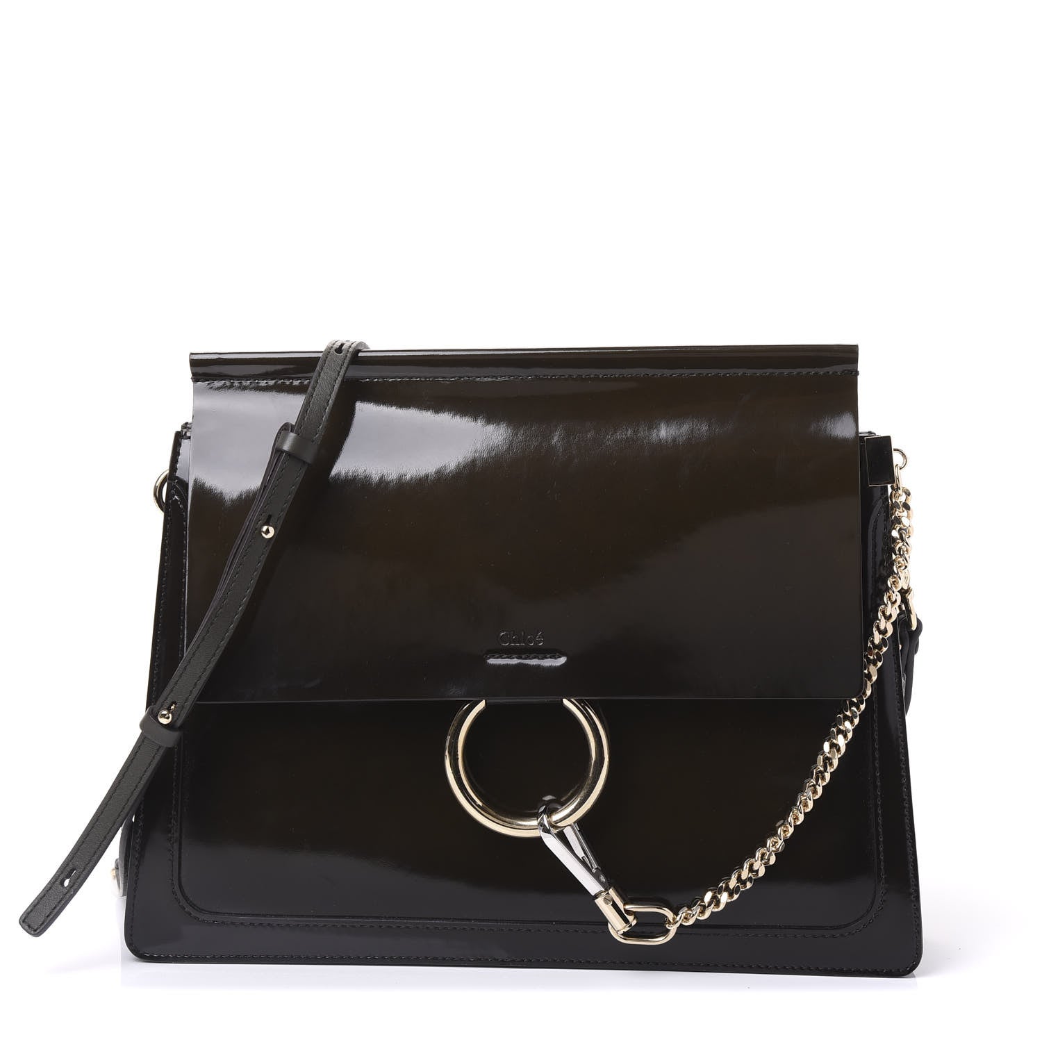Chloe Patent Medium Faye Shoulder Bag Deep Forest 1 of 8