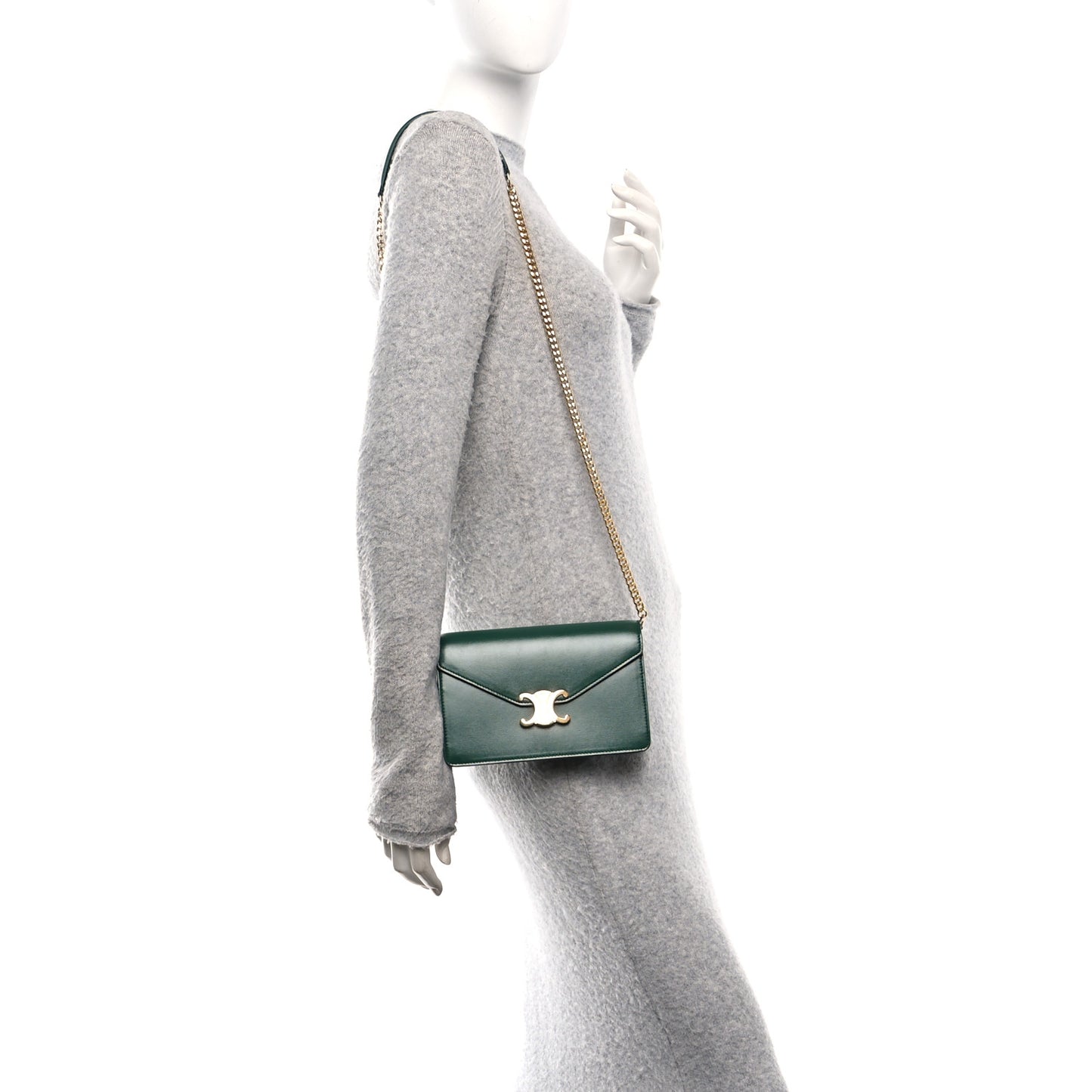 Shiny Calfskin Triomphe Margo Wallet on Chain Racing Green