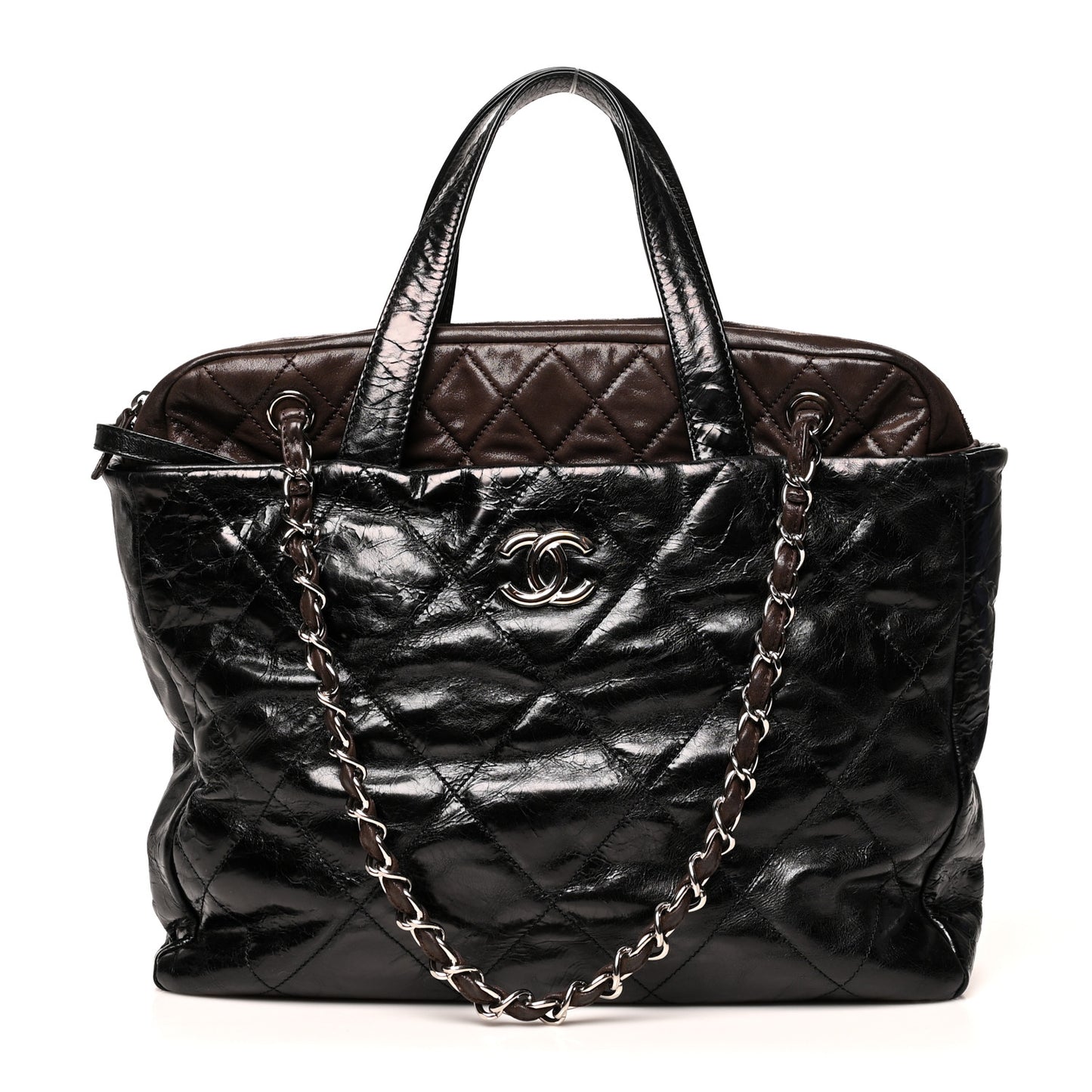 Glazed Calfskin Lambskin Portobello Tote Black