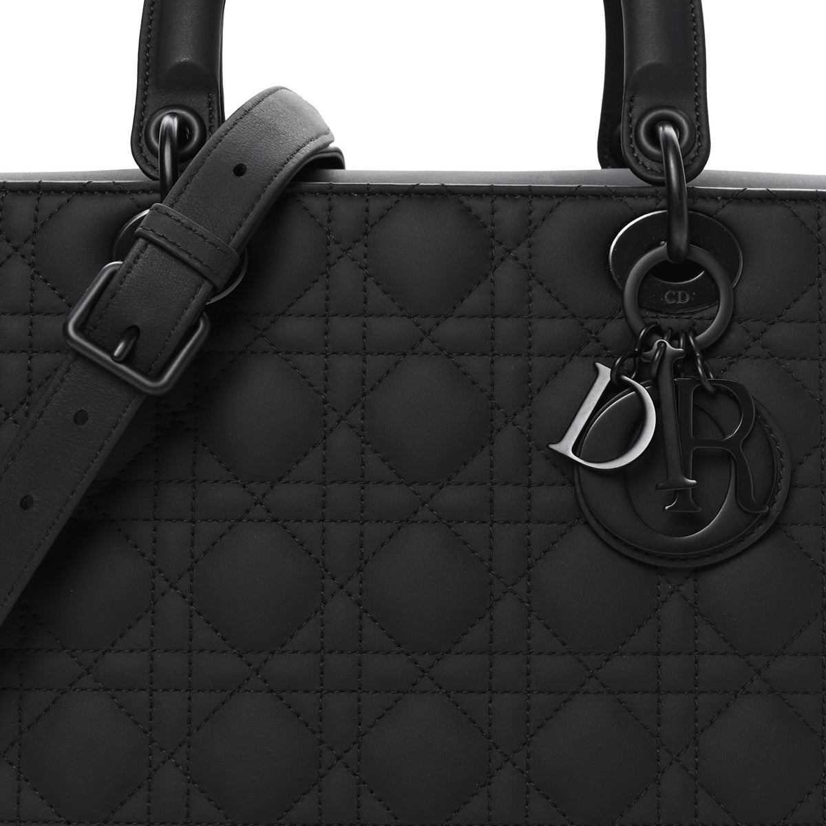 Ultra Matte Calfskin Cannage Large Lady Dior Black