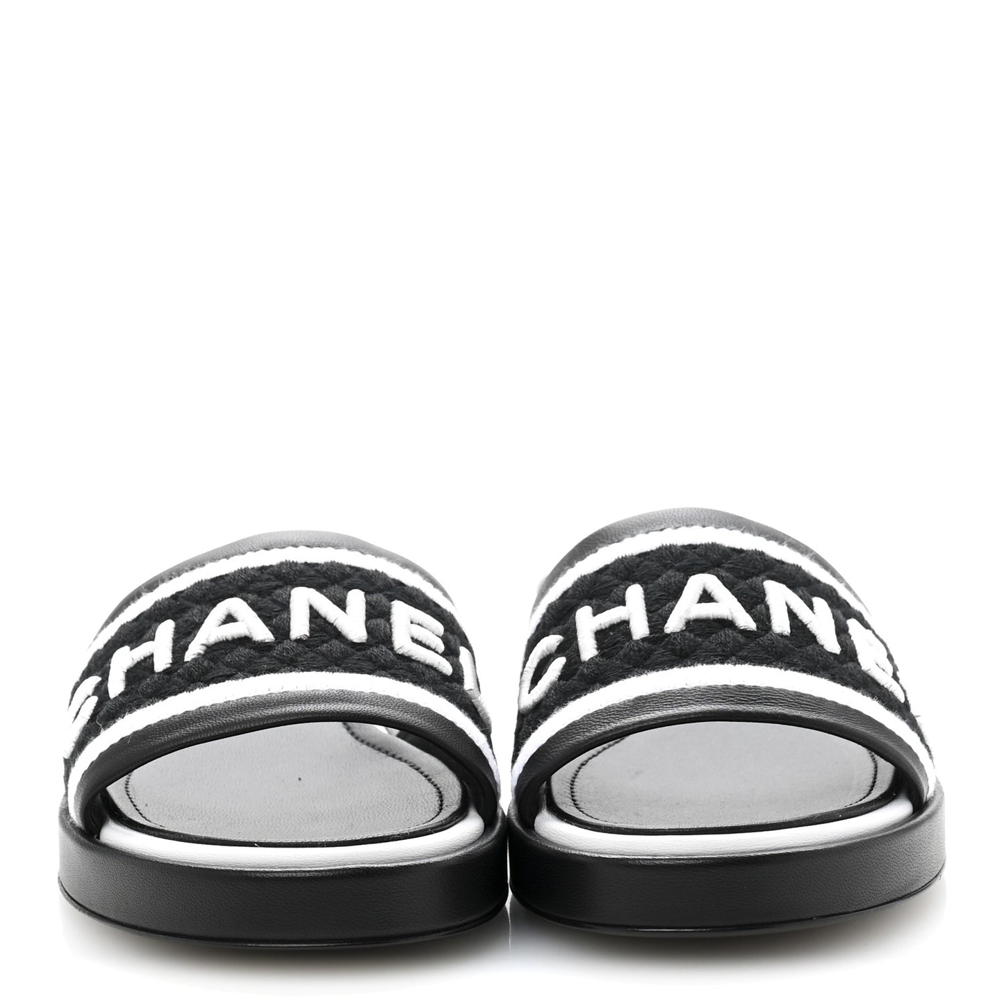 Lambskin Embroidered CC Mule Sandal 38.5 Black White