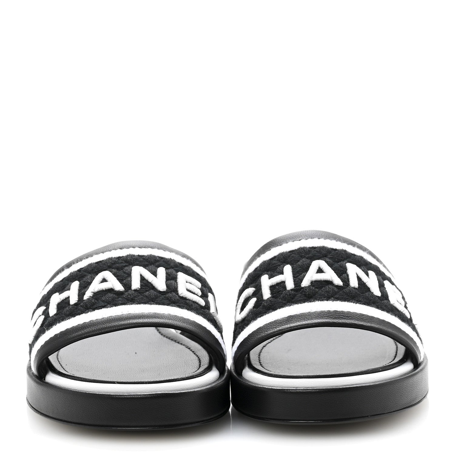 Chanel Lambskin Embroidered CC Mule Sandal 38.5 Black White 3 of 10