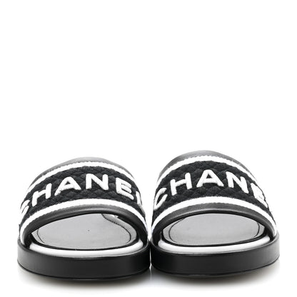 Chanel Lambskin Embroidered CC Mule Sandal 38.5 Black White 3 of 10