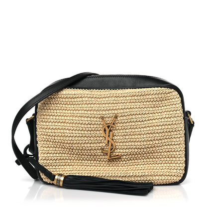 Saint Laurent Raffia Canvas Monogram Mini Lou Camera Bag Beige Black 1 of 9