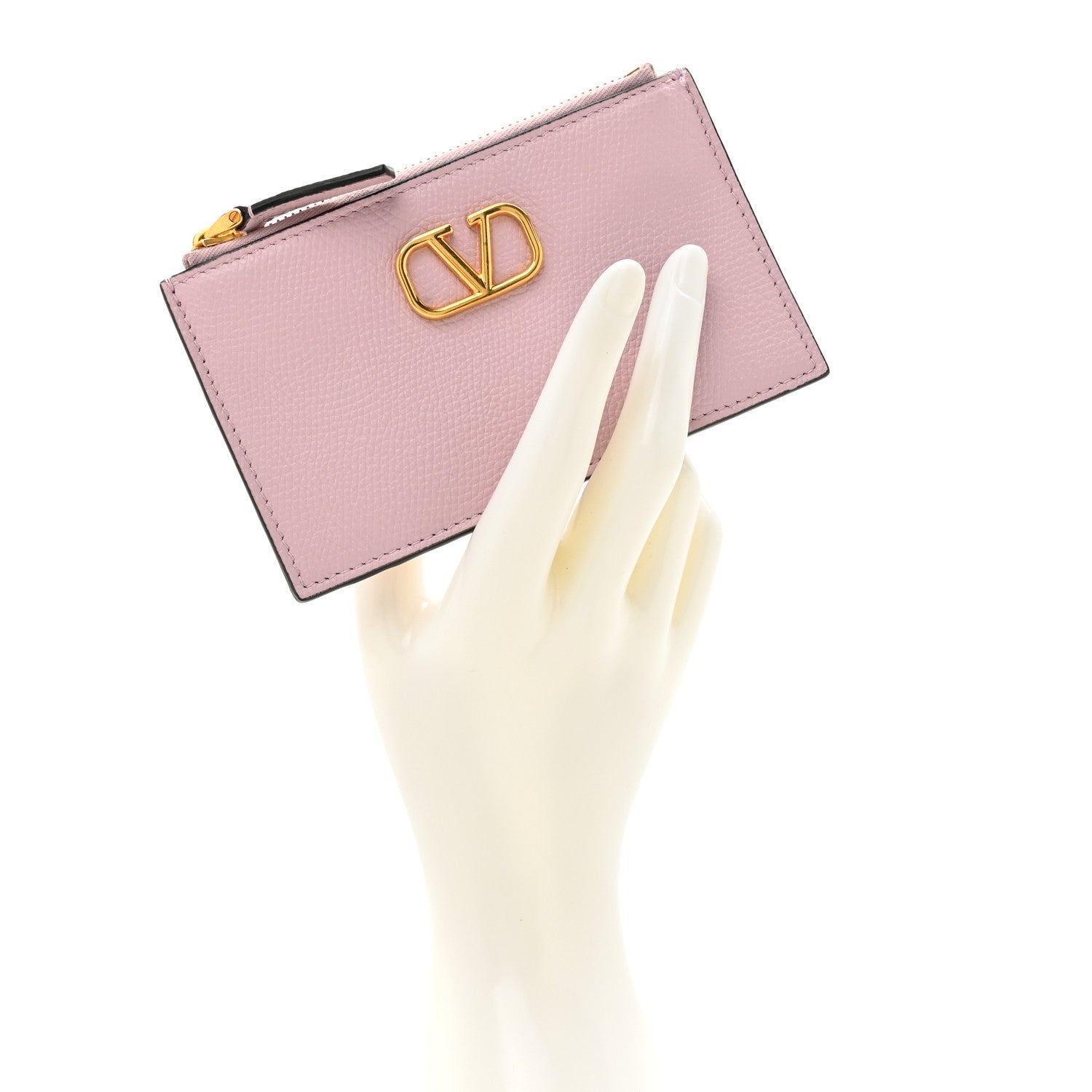 Valentino Garavani Grained Calfskin VLogo Coin Case Card Holder Cipria 2 of 7