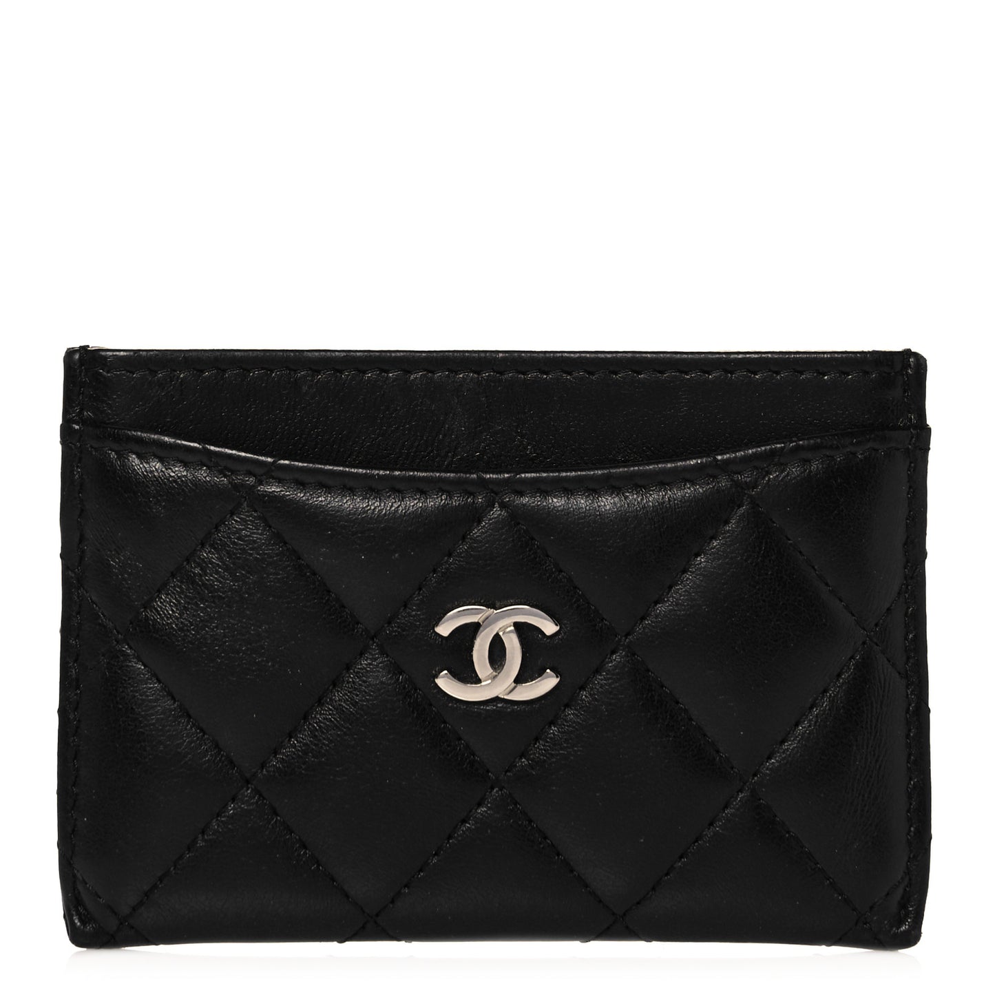 Lambskin Quilted Card Holder Black