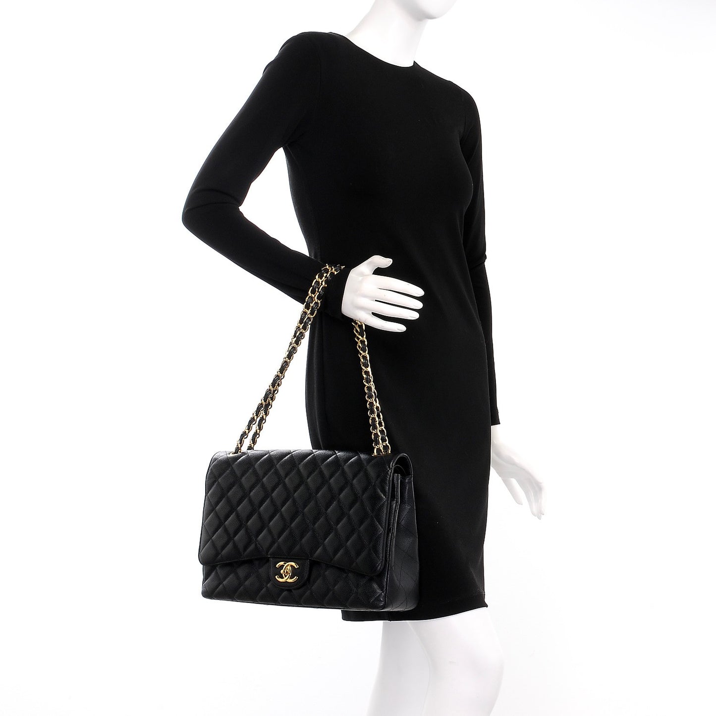 Caviar Quilted Maxi Double Flap Black