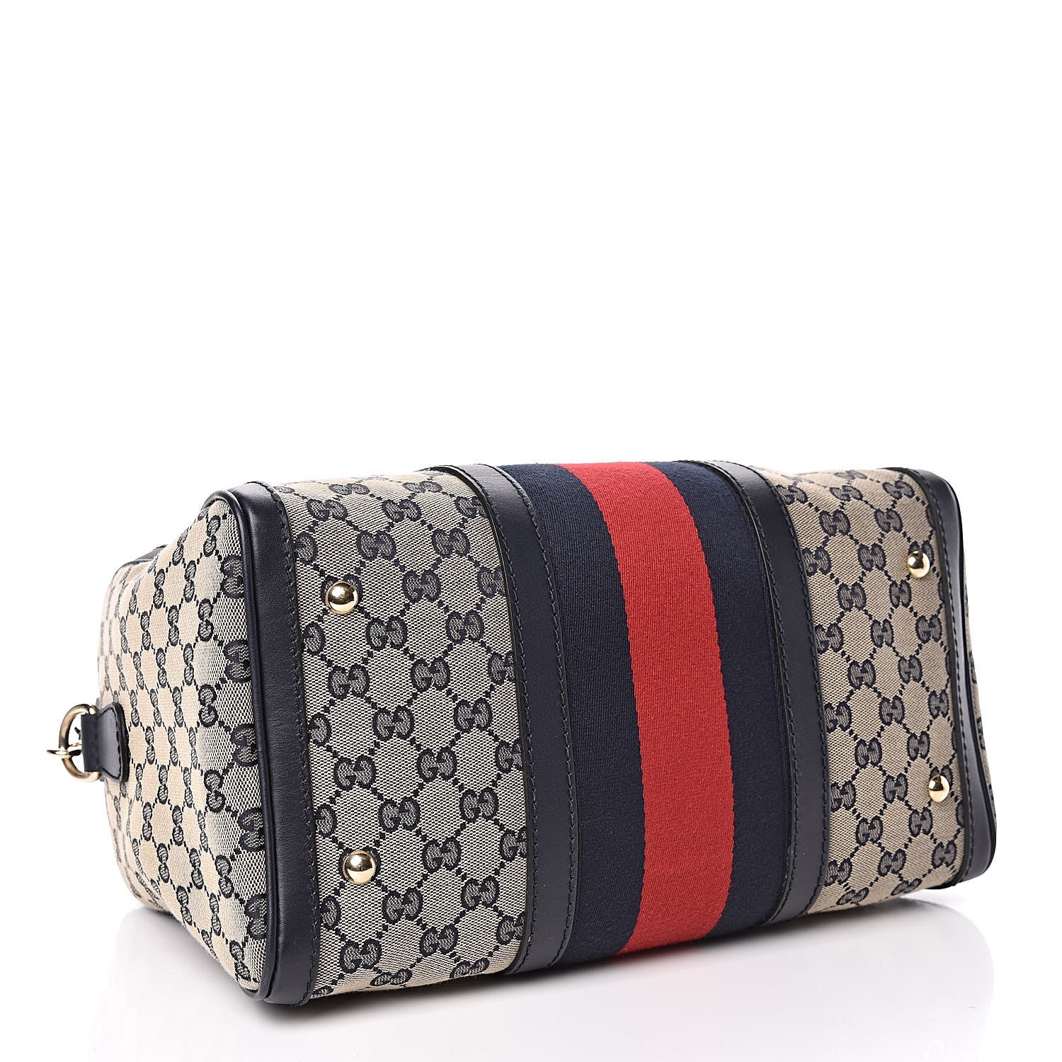 Gucci Monogram Selleria Calfskin Vintage Web Medium Boston Beige Blue 4 of 10