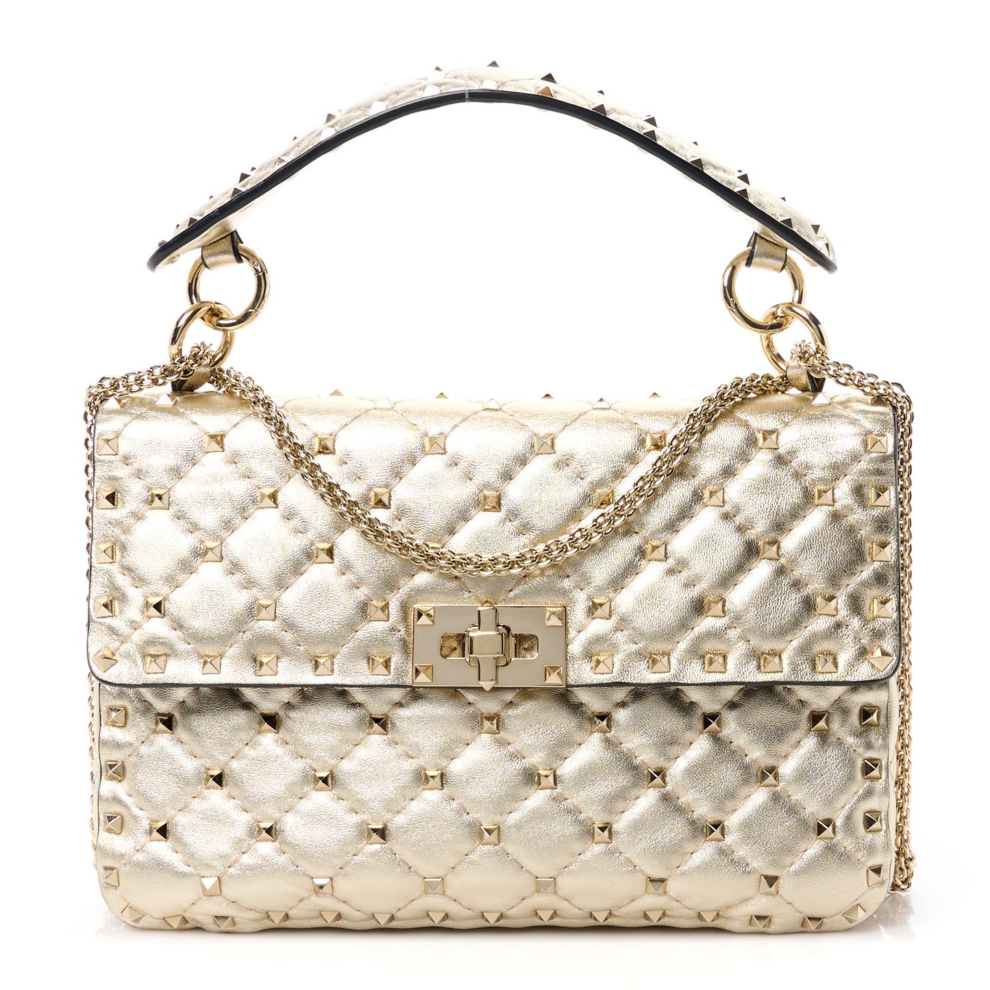 Metallic Wrinkled Lambskin Medium Rockstud Spike Shoulder Bag Mekong