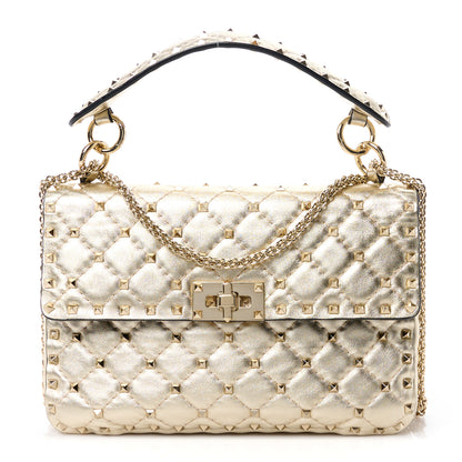 Valentino Garavani Metallic Wrinkled Lambskin Medium Rockstud Spike Shoulder Bag Mekong 1 of 12