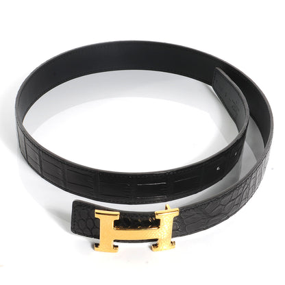 Hermes Matte Porosus Crocodile 32mm Martelee H Buckle Belt Noir 80 3 of 6