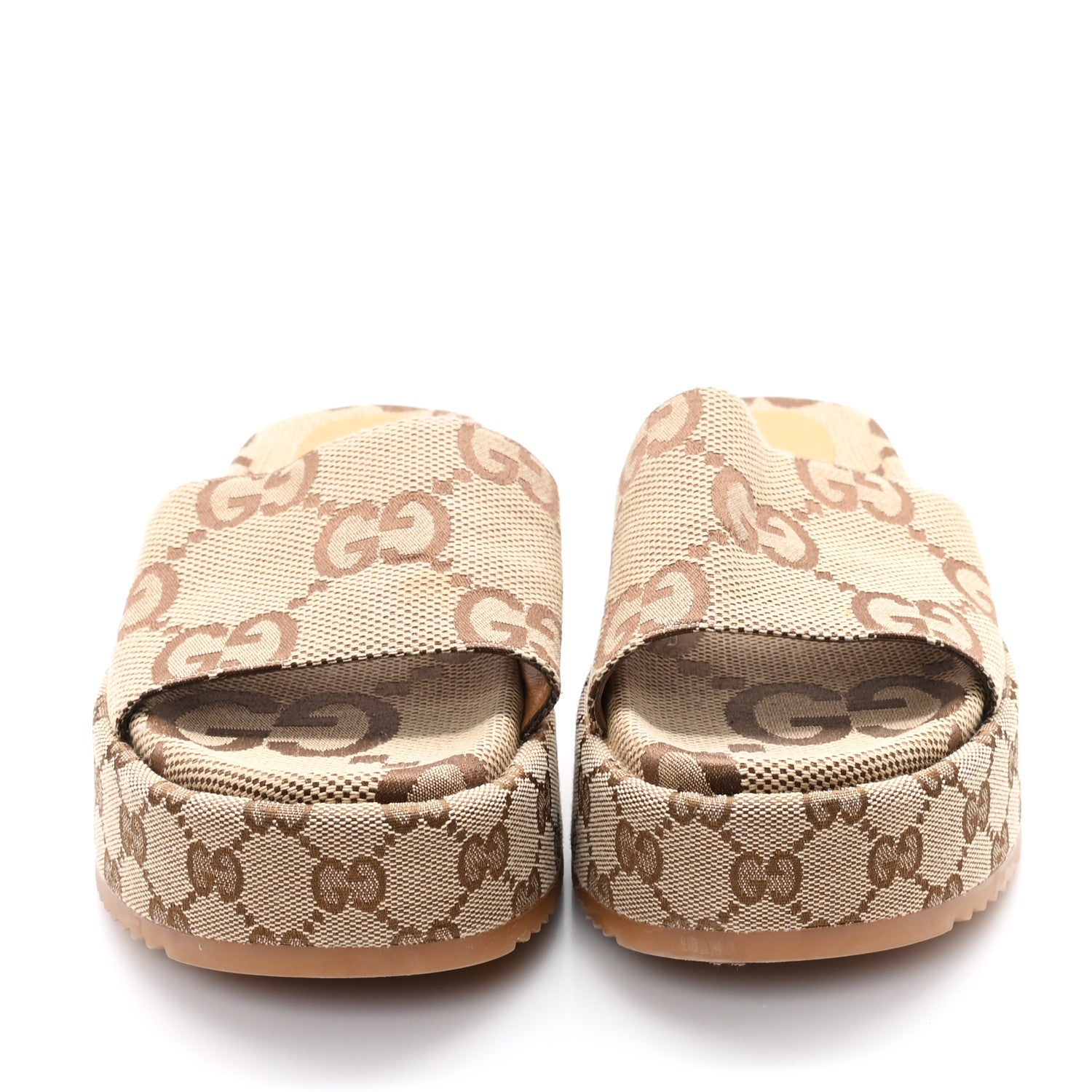 Gucci Monogram Maxi GG Angelina Platform 55mm Slide Sandals 39 Camel Ebony 3 of 9