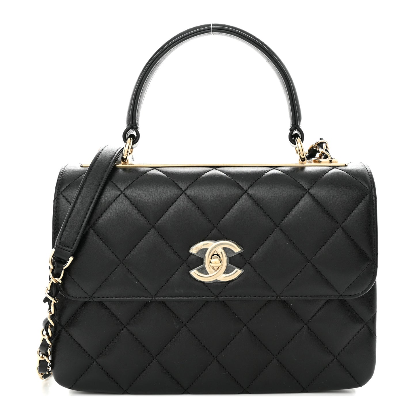 Lambskin Quilted Small Trendy CC Dual Handle Flap Bag Black