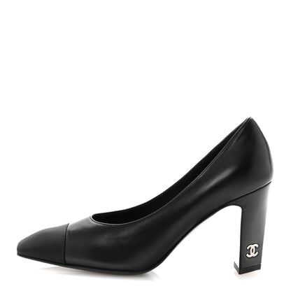 Chanel Lambskin Grosgrain Cap Toe CC Pumps 36.5 Black 1 of 9