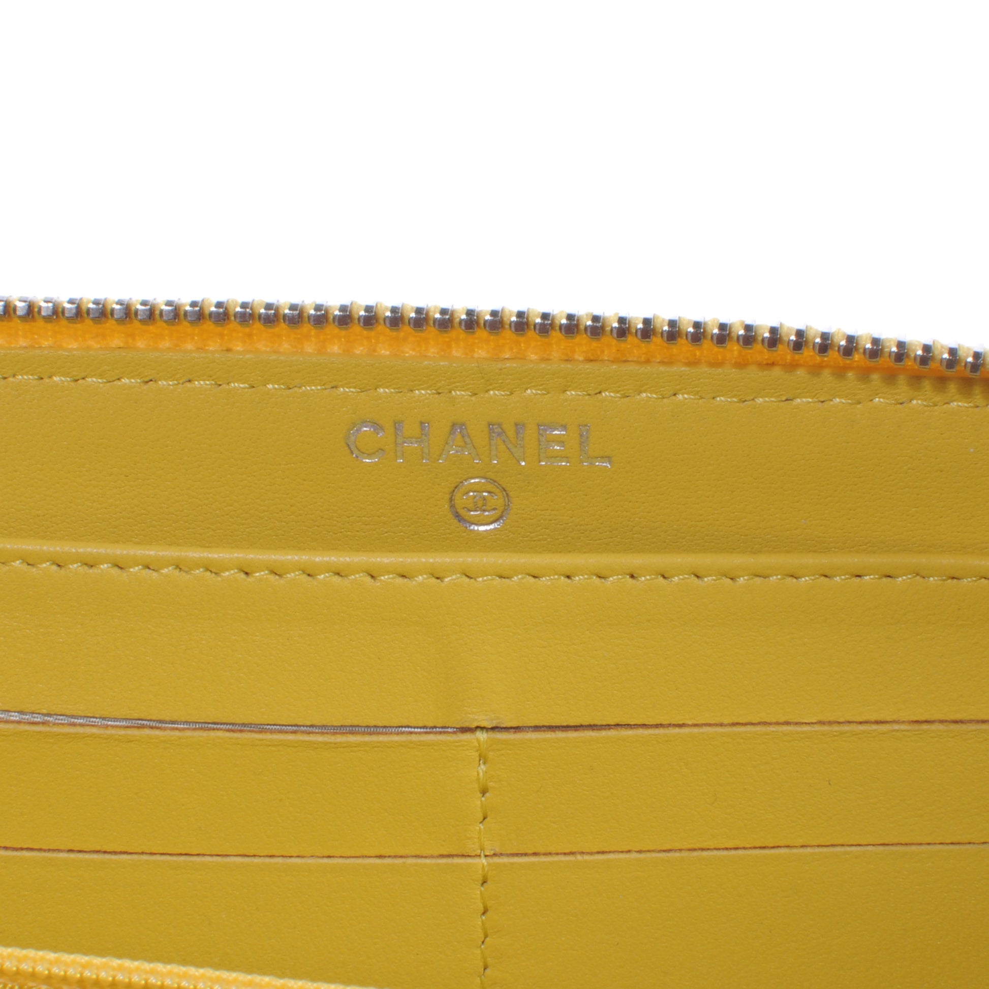 Chanel Lambskin Quilted Zip Around Wallet Yellow 5 of 7